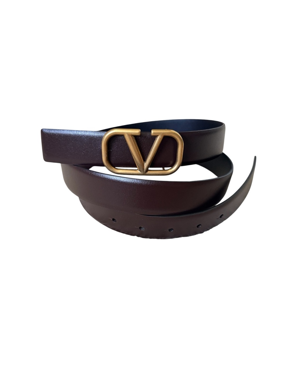 Authentic Valentino Garavani Unisex Dark Brown Leather V Logo Buckle Belt
